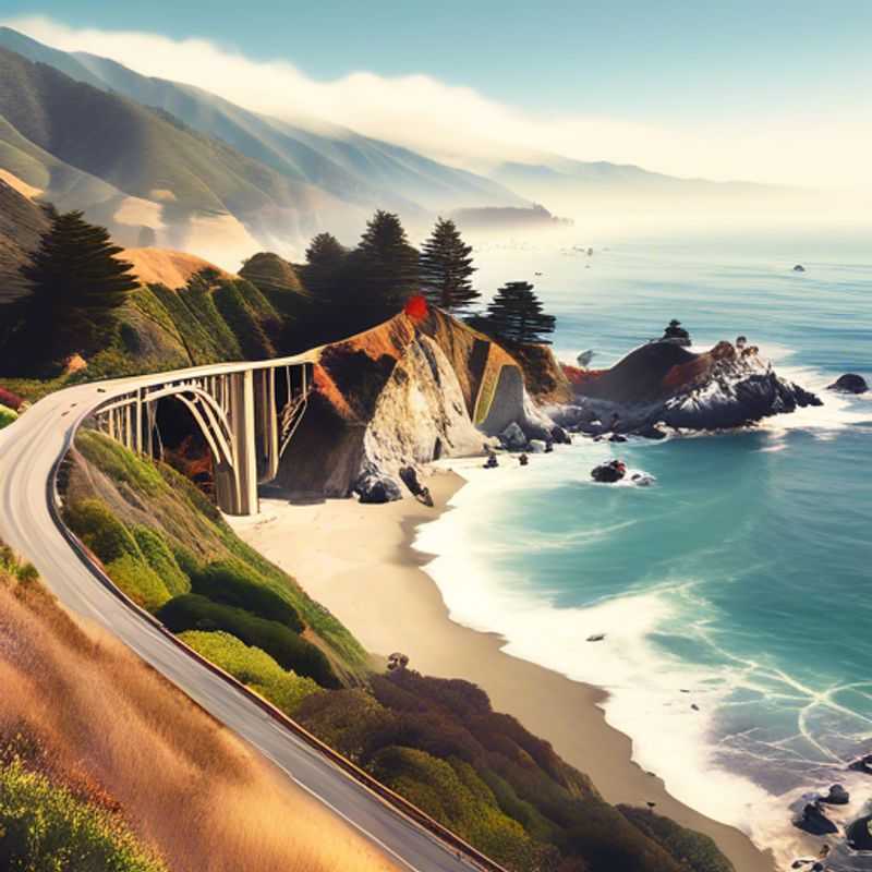 Two couples, The Luxury Social Media Travelers, basking in the breathtaking coastal views of Big Sur, USA, during their vibrant 24-hour spring getaway, surrounded by lush greenery and stunning ocean cliffs.