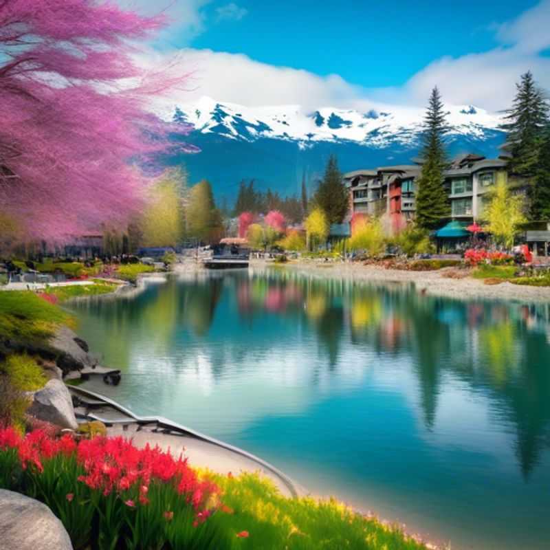 Une famille avec des enfants profitant des paysages printaniers à Whistler, Canada, lors de leur escapade de luxe de 5 jours, avec des activités en plein air et des moments de joie partagés.