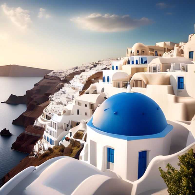 Three couples, the epitome of the Luxury Romantic Traveler, immersed in the captivating allure of Santorini's iconic whitewashed buildings and azure blue domes, set against the dramatic backdrop of the Aegean Sea, during their 3-week spring sojourn.