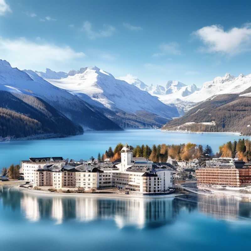 Trois couples de voyageurs d'affaires de luxe profitant de la vue imprenable sur le lac gelé et les montagnes environnantes à St. Moritz, en Suisse, lors de leur escapade de 24 heures au printemps.