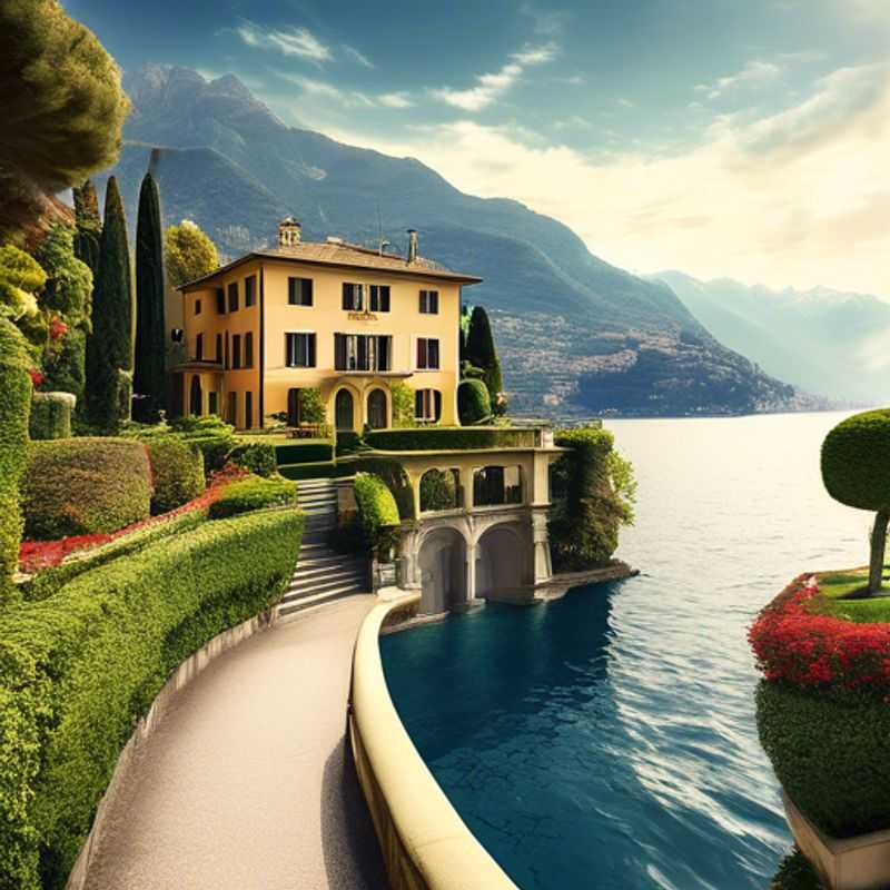 Viajante de negócios de luxo contemplando a deslumbrante paisagem do Lago de Como, na Itália, durante uma viagem solo de 5 dias no inverno.