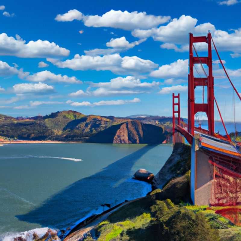 Dois casais contemplando a icônica Ponte Golden Gate sob o céu azul vibrante de São Francisco, EUA, durante sua aventura de uma semana no verão.