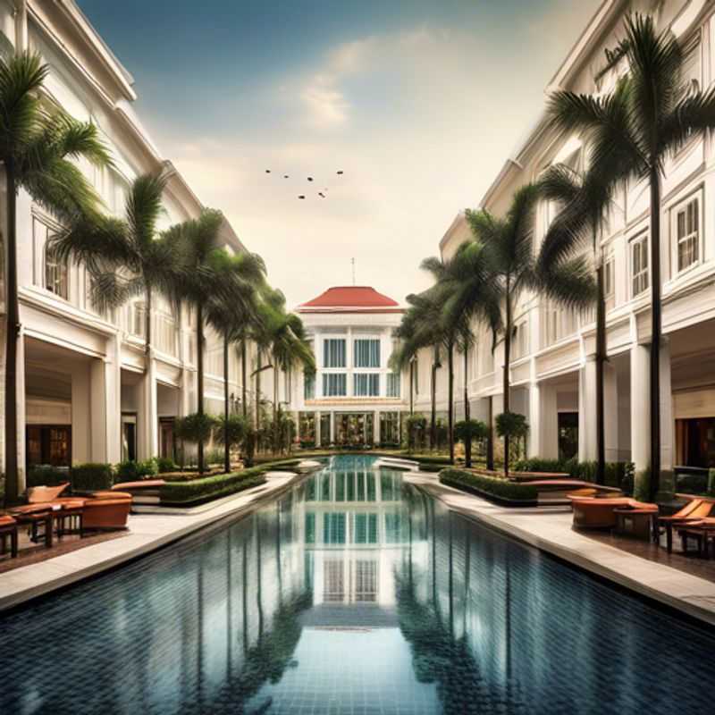 A family with children exploring the vibrant streets of Jakarta, Indonesia, surrounded by colorful markets and lush greenery, during their enriching 3-week fall adventure as Luxury Long-term Travelers.