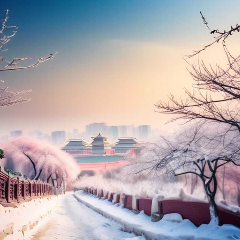 Un viajero solitario explorando la majestuosa Ciudad Prohibida en Beijing, China, durante su escapada de 4 días en invierno, inmerso en la belleza y sostenibilidad del turismo de lujo ecológico.