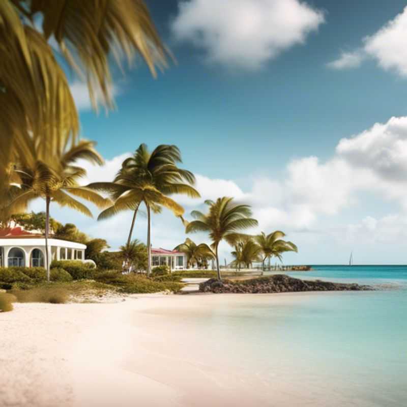 Two couples relaxing on a pristine beach in Antigua, Caribbean, surrounded by turquoise waters and lush palm trees, during their 3-week luxury spring getaway.