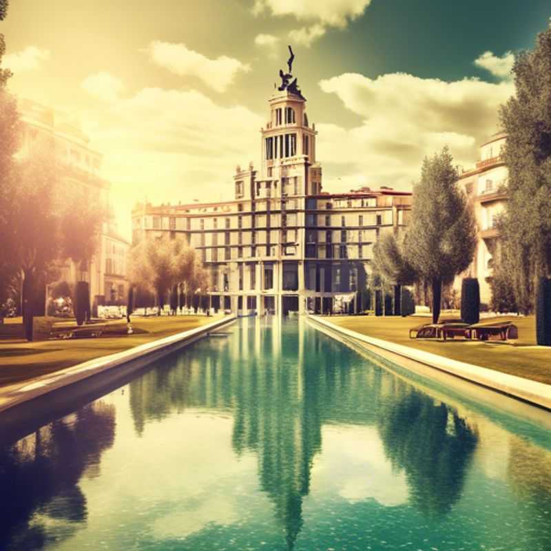 Un viajero solitario disfrutando del vibrante ambiente de Madrid, España, mientras explora sus calles soleadas durante un verano inolvidable de 5 días en su año de lujo.