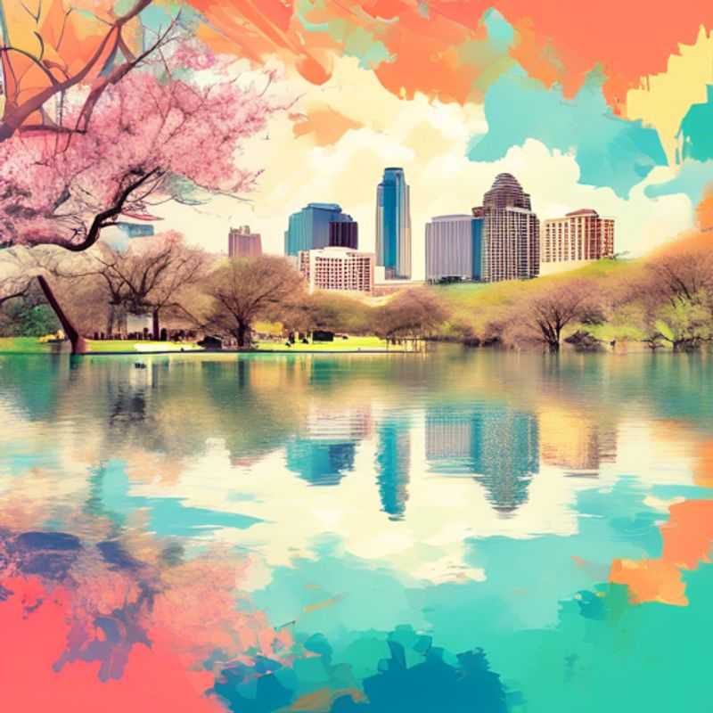 Uma família com crianças explorando a vibrante cidade de Austin, EUA, durante a primavera, em sua viagem de 5 dias como viajantes de luxo em um ano sabático.