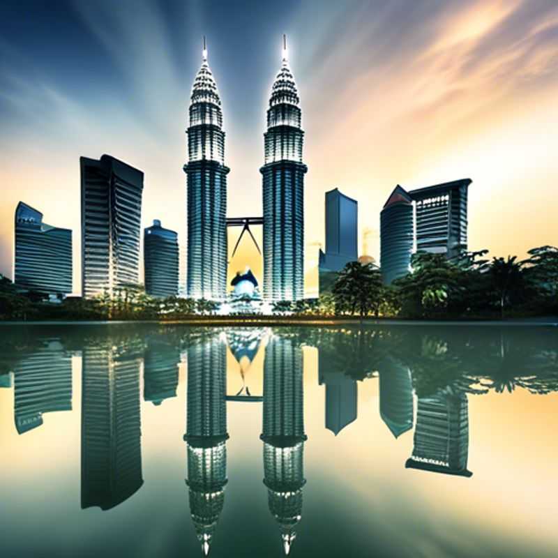 A solo luxury traveler exploring the vibrant streets of Kuala Lumpur, Malaysia, surrounded by lush greenery and iconic skyscrapers, during a two-week cultural journey in spring.