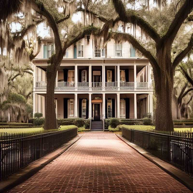 Tres parejas disfrutando de la encantadora arquitectura y los vibrantes jardines de Savannah, EE. UU., durante su viaje de lujo de dos semanas en verano.