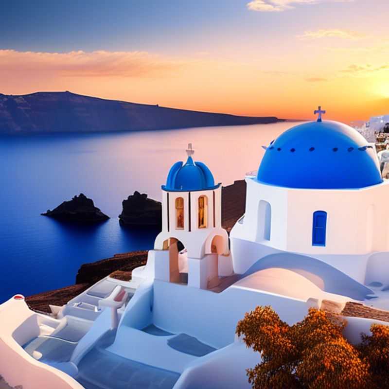 A solo luxury traveler basking in the sun-soaked beauty of Santorini, Greece, with its iconic white-washed buildings and stunning caldera views during a blissful 3-day summer getaway.