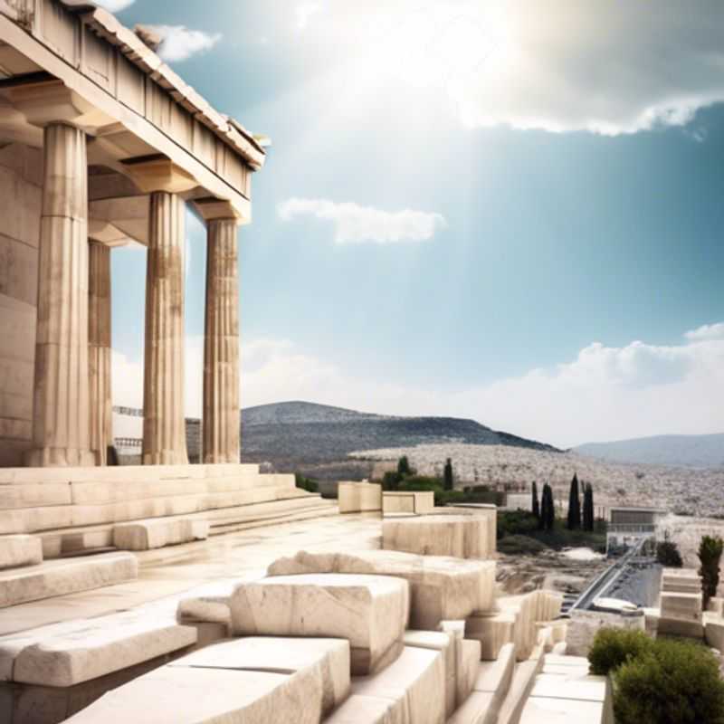 Trois couples de voyageurs d'affaires de luxe admirant l'Acropole d'Athènes, illuminée par la lumière d'hiver, lors de leur escapade de 5 jours en Grèce.