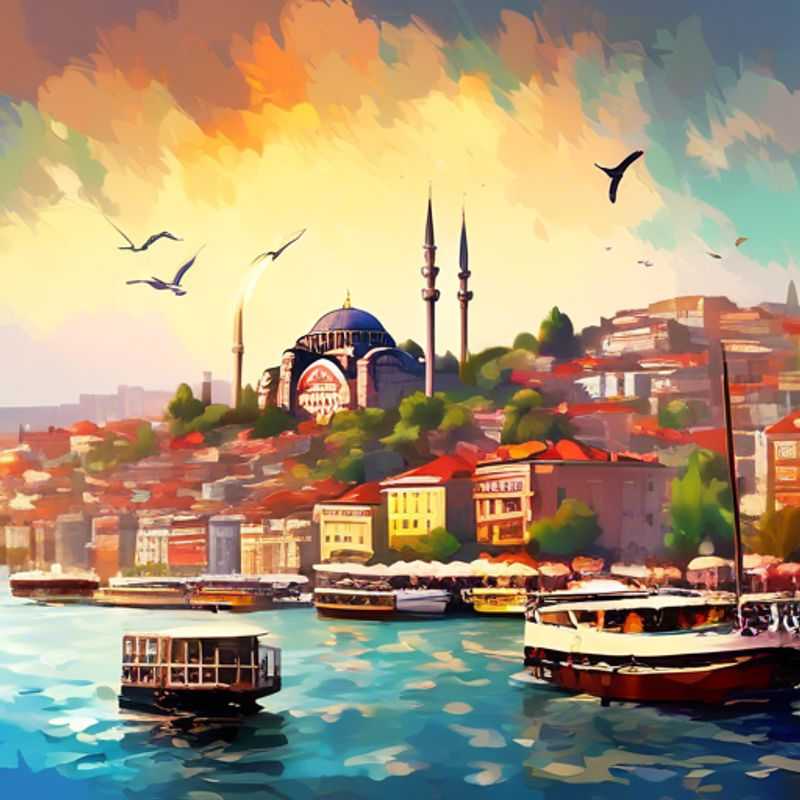 A couple from The Luxury Group Traveler savoring the vibrant summer atmosphere of Istanbul, Turkey, as they explore the stunning architecture of the Hagia Sophia, surrounded by the city's rich history and culture during their two-week adventure.