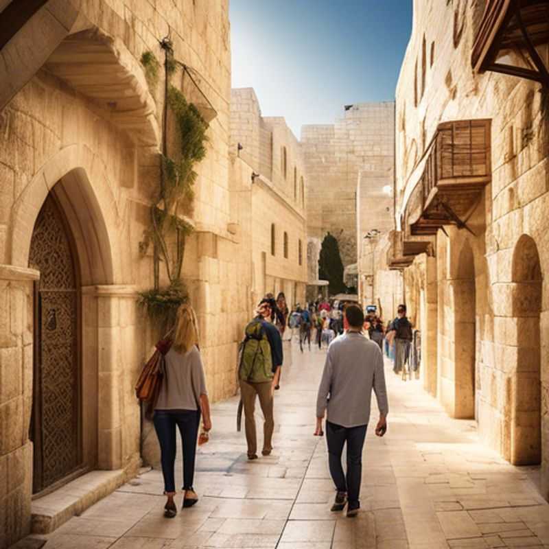 Un couple explorant les ruelles historiques de Jérusalem, Israël, pendant leur escapade de deux semaines au printemps, entouré de la beauté et de la diversité culturelle de cette ville sacrée.