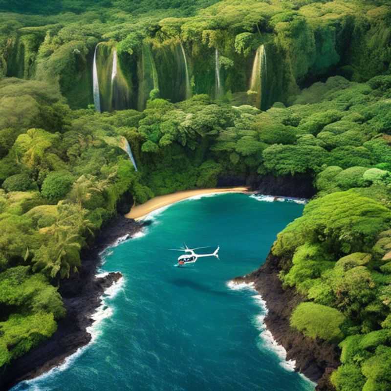 Un couple de touristes écoresponsables de luxe admirant les paysages verdoyants et les plages idylliques de Maui, aux États-Unis, lors de leur séjour de 4 jours pendant l'été.