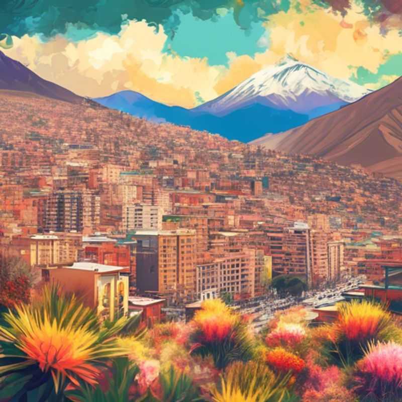 Un couple élégant explorant la vibrante ville de La Paz, Bolivie, sous le soleil printanier, lors de leur aventure luxueuse de 4 jours.