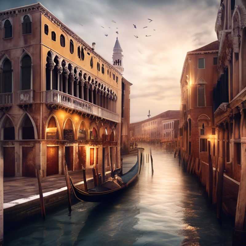Un viajero solitario, el influencer de lujo, disfrutando de la magia invernal de Venecia. Los canales congelados y los puentes cubiertos de nieve crean un escenario único para esta aventura italiana.