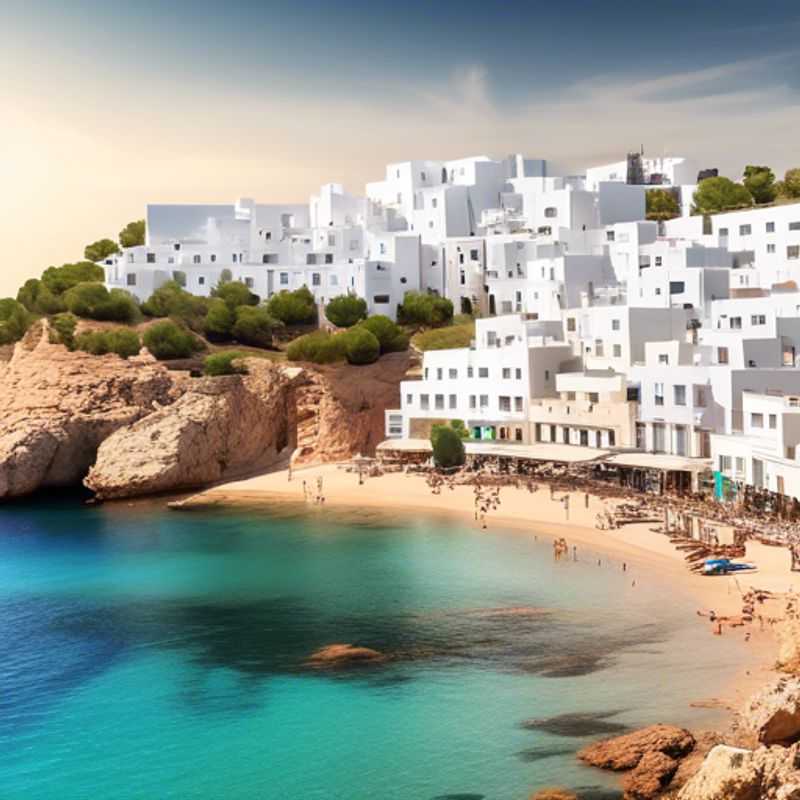 Two couples basking in the vibrant spring sunshine on the stunning beaches of Ibiza, Spain, enjoying a luxurious weekend getaway filled with relaxation and adventure.