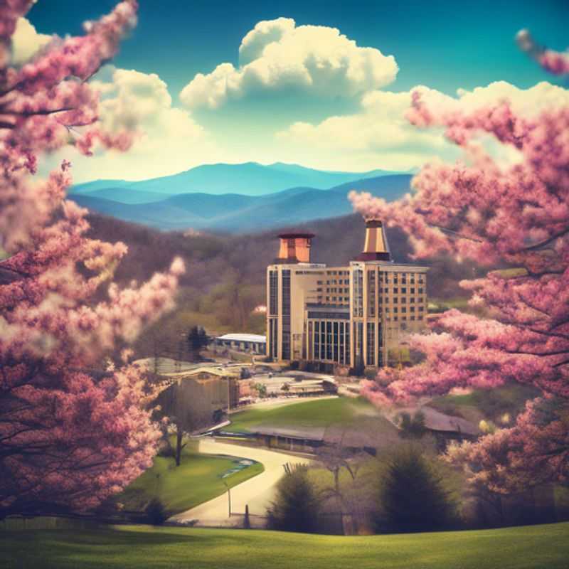 Trois couples du Luxury Group Traveler découvrant les paysages printaniers d'Asheville, USA, lors de leur escapade de deux semaines, entourés de montagnes florissantes et de charme artisanal.