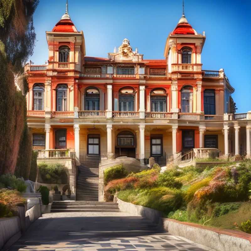 A family with children exploring the vibrant streets of Valparaiso, Chile, surrounded by colorful murals and stunning ocean views during their luxurious 4-day summer getaway.
