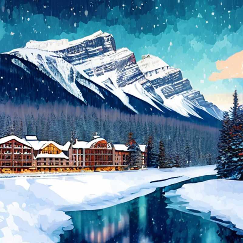 Un voyageur solitaire explorant la majesté de Banff, Canada, sous un manteau de neige, en quête de culture et de luxe pendant son escapade hivernale de 5 jours.