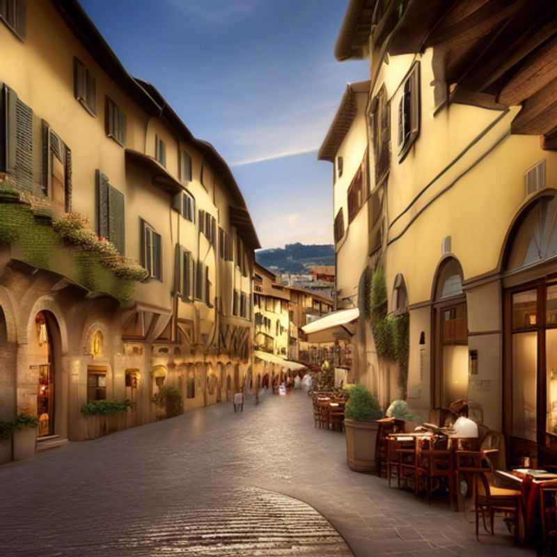 Three couples savoring exquisite Tuscan cuisine at a charming outdoor trattoria in Florence, Italy, surrounded by vibrant fall foliage during their luxurious three-week culinary adventure.