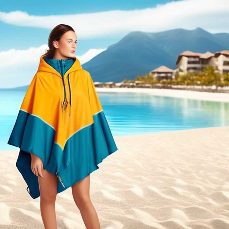 A close-up of a stylish waterproof jacket or poncho, highlighting its waterproof features and sleek design.