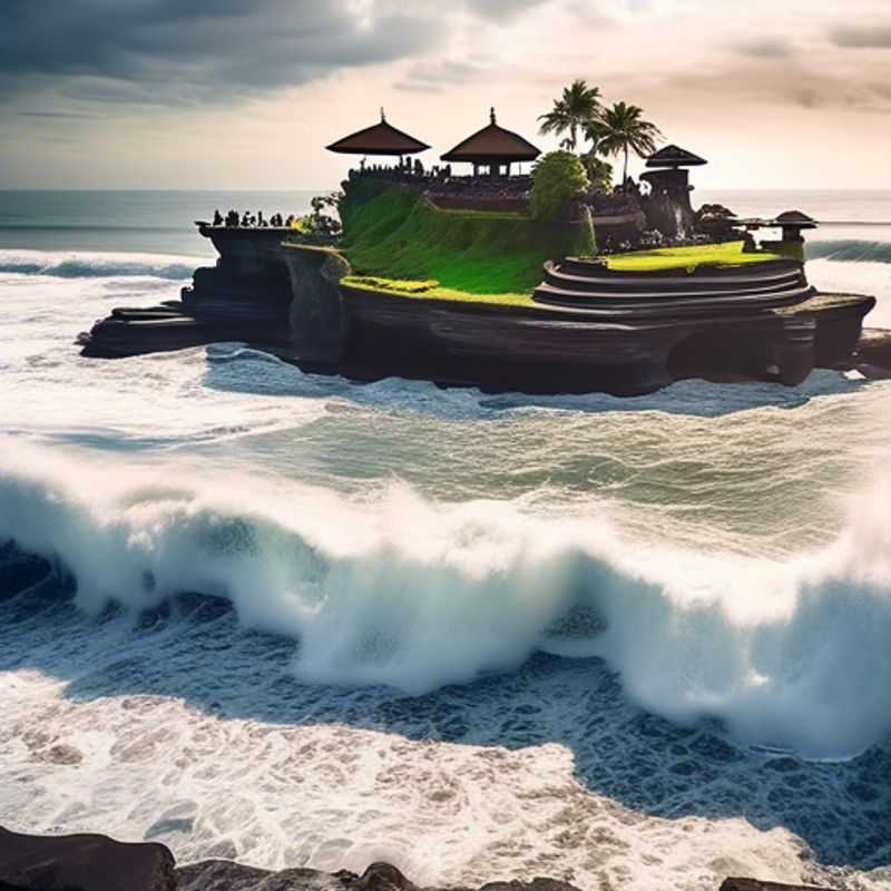 A luxury eco-tourist savoring the serene beaches of Canggu, Indonesia, surrounded by lush greenery and vibrant sunsets during a two-week winter retreat.