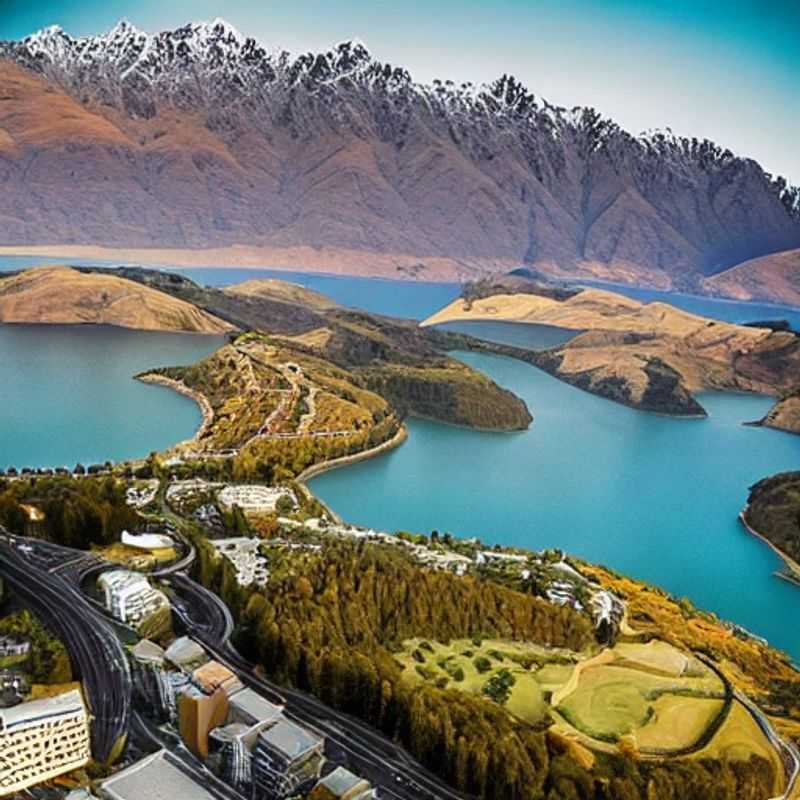 Vue imprenable sur les eaux turquoise du lac Wakatipu et les sommets enneigés des Remarkables à Queenstown, Nouvelle-Zélande, illustrant un cadre idyllique pour des vacances d'été luxueuses.