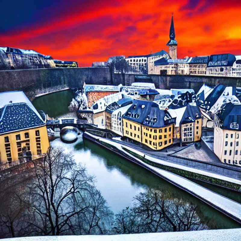 French: Vue panoramique de la ville de Luxembourg baignée de soleil estival, un joyau luxueux à découvrir pour vos vacances d'été.