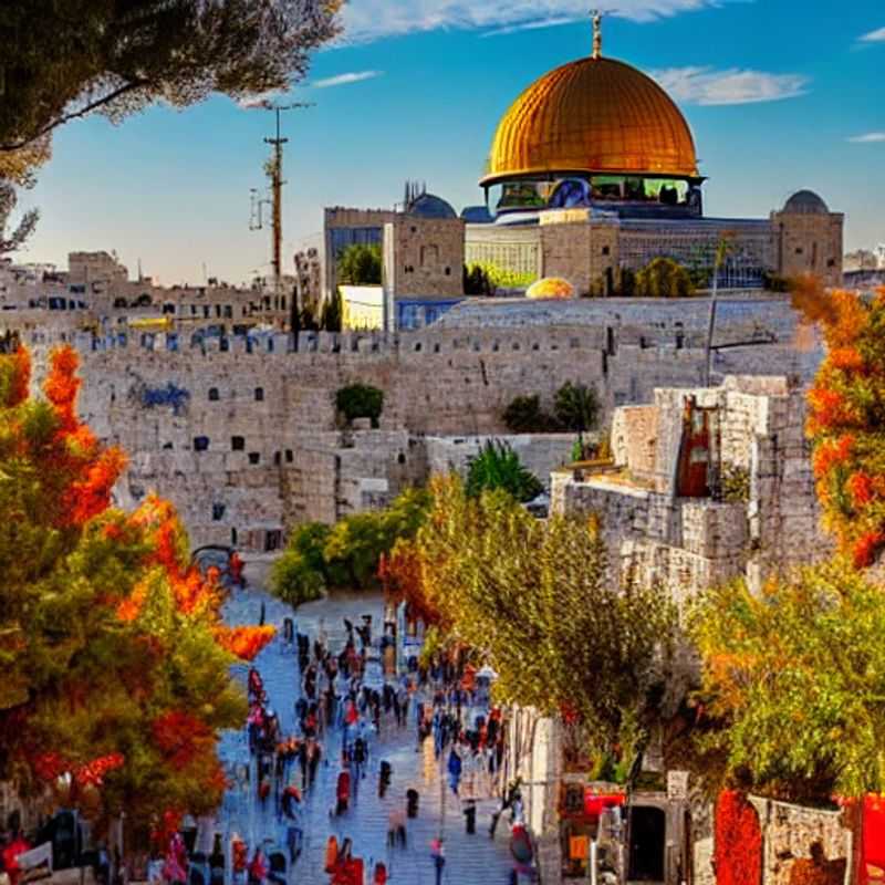 Deux voyageurs de luxe contemplent le Dôme du Rocher étincelant sous le soleil estival de Jérusalem, un joyau millénaire au cœur d'un potentiel voyage d'été de luxe. (Two luxury travelers contemplate the Dome of the Rock sparkling under the summer sun of Jerusalem, a millennial jewel at the heart of a potential luxury summer trip.)