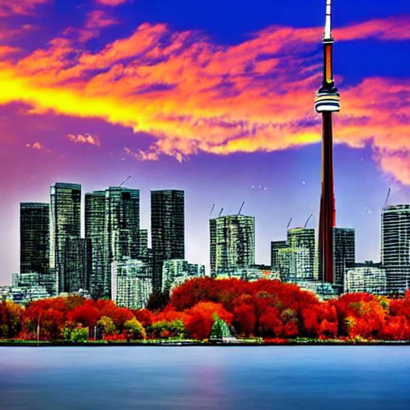 Toronto en été : ciel bleu azur au-dessus de la tour CN, symbole d'une escapade estivale luxueuse et vibrante au Canada.