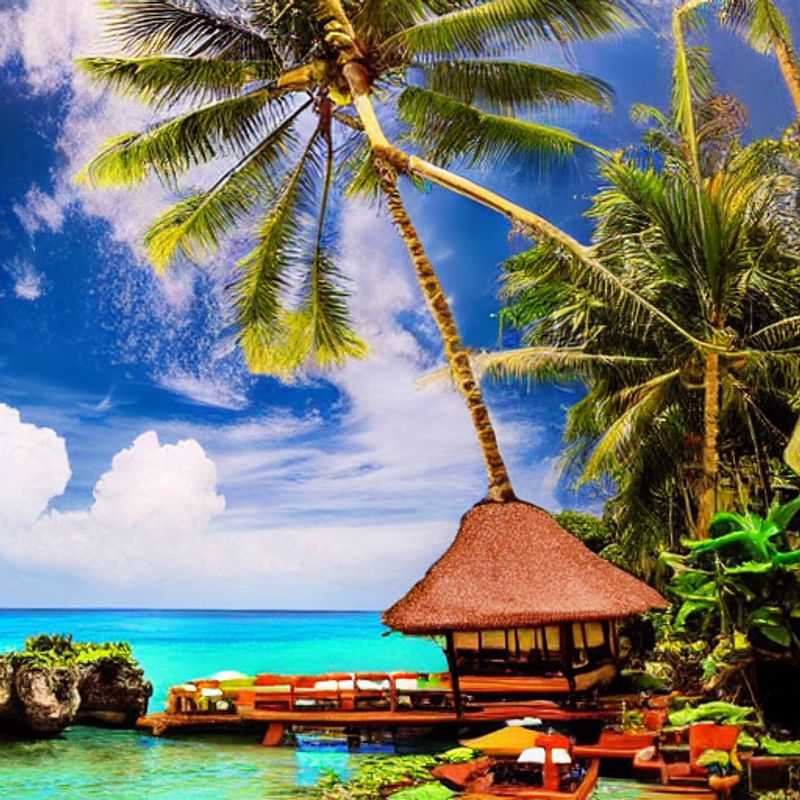 Lush greenery meets turquoise waters in Bali, Indonesia, a slice of paradise perfect for a luxurious summer holiday, as seen from a stunning clifftop infinity pool.