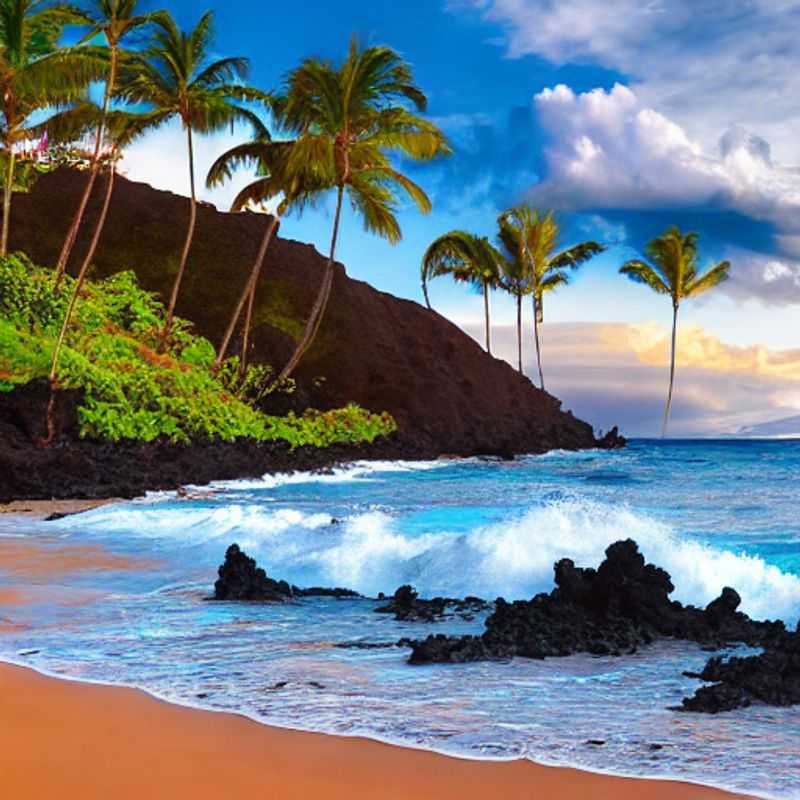 Casal desfrutando de um pôr do sol luxuoso em Maui, EUA, com o oceano Pacífico brilhando ao fundo, perfeito para umas férias de verão inesquecíveis. (Couple enjoying a luxurious sunset in Maui, USA, with the Pacific Ocean shimmering in the background, perfect for an unforgettable summer vacation.)