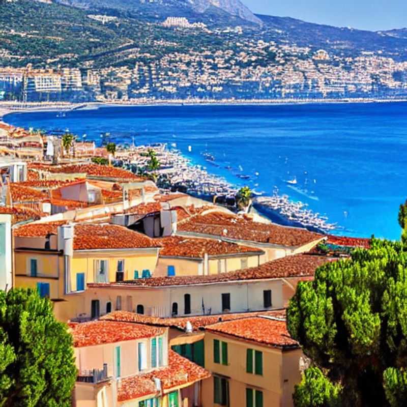 Vue azur imprenable sur la Baie des Anges depuis un hôtel de luxe à Nice, promesse d'un été inoubliable et somptueux sur la Côte d'Azur.