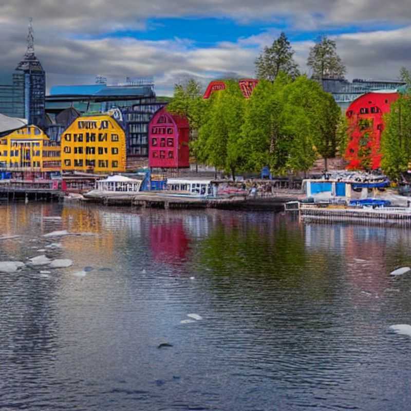 Un grupo de amigos disfrutando de las vibrantes calles de Oslo, Noruega, durante unas lujosas vacaciones de verano.