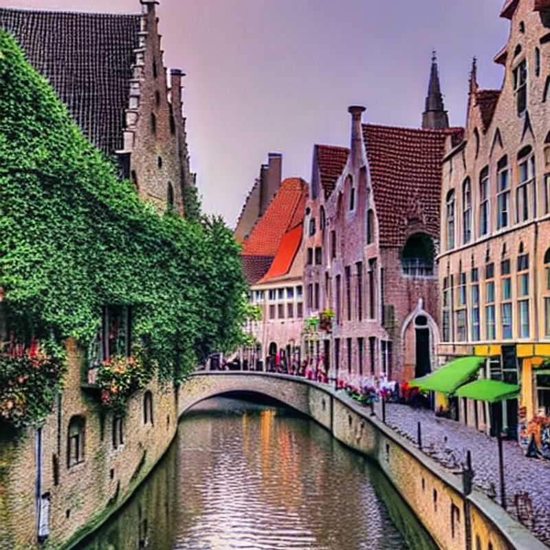 Un couple se promenant main dans la main le long des canaux pittoresques de Bruges, Belgique, sous le soleil d'été, découvrant le charme luxueux de cette ville historique.