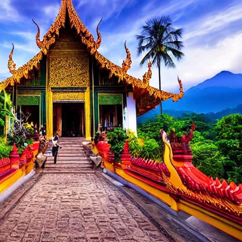 Deux couples appréciant la sérénité du temple bouddhiste de Doi Suthep à Chiang Mai, Thaïlande, lors de leur escapade estivale luxueuse.