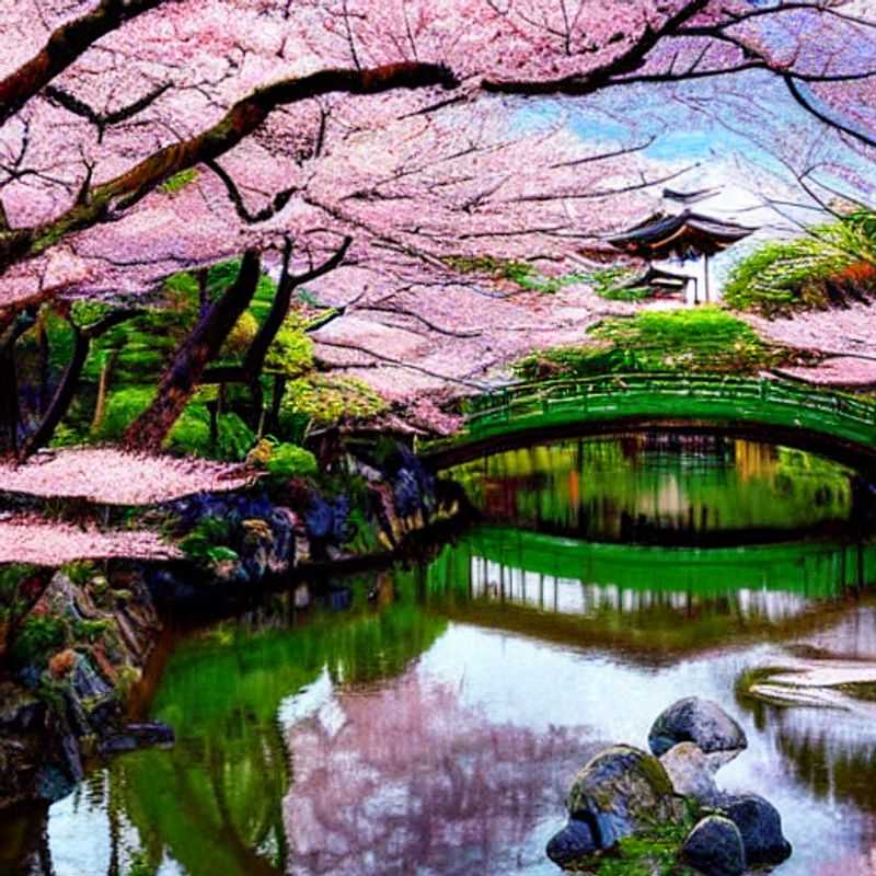 Couple profitant du jardin zen immaculé d'un ryokan de luxe à Kyoto, au Japon, sous le soleil estival – une oasis de tranquillité pour des vacances estivales de luxe.