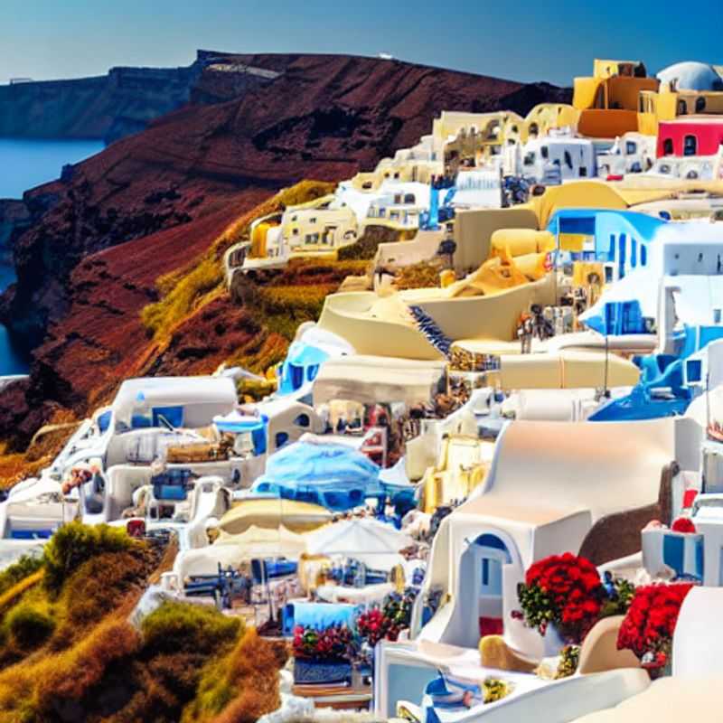 Un couple de luxe savourant le coucher de soleil pittoresque à Santorin, Grèce, une destination idéale pour des vacances estivales luxueuses.