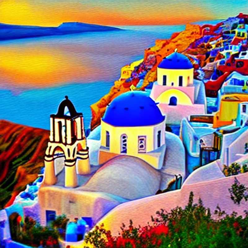 Vue imprenable sur la caldeira de Santorin, baignée par le soleil d'été, un aperçu du luxe et de la beauté qui vous attendent lors de vos vacances de rêve en Grèce. (Stunning view of the Santorini caldera bathed in summer sunshine, a glimpse of the luxury and beauty that awaits you on your dream vacation in Greece.)