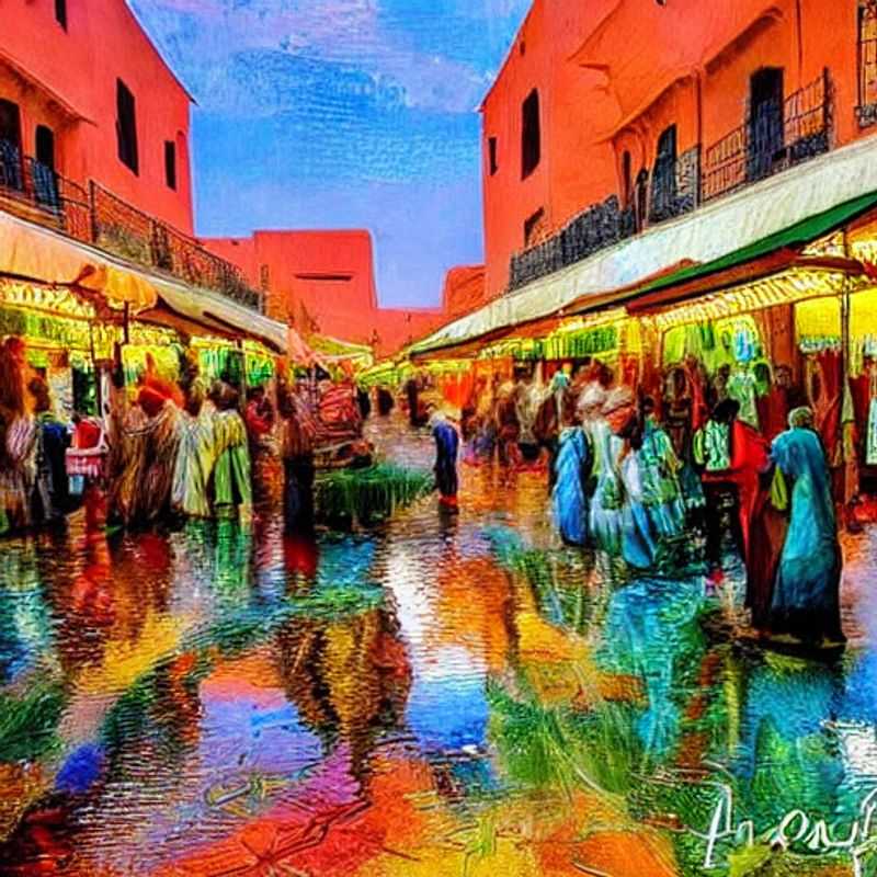 French: L'opulence de Marrakech capturée : une oasis de luxe baignée par le soleil d'été, un aperçu de vacances inoubliables au Maroc.