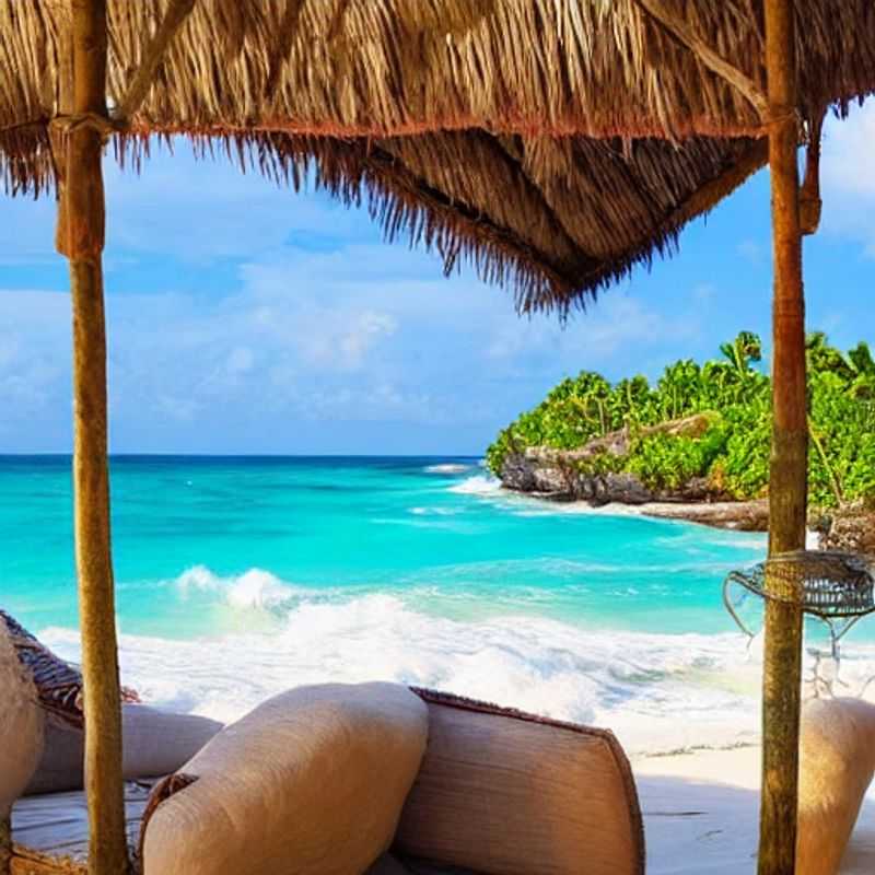 French: Des eaux turquoise caressant les ruines mayas à Tulum, Mexique : un aperçu du paradis de luxe estival dont vous rêvez.
