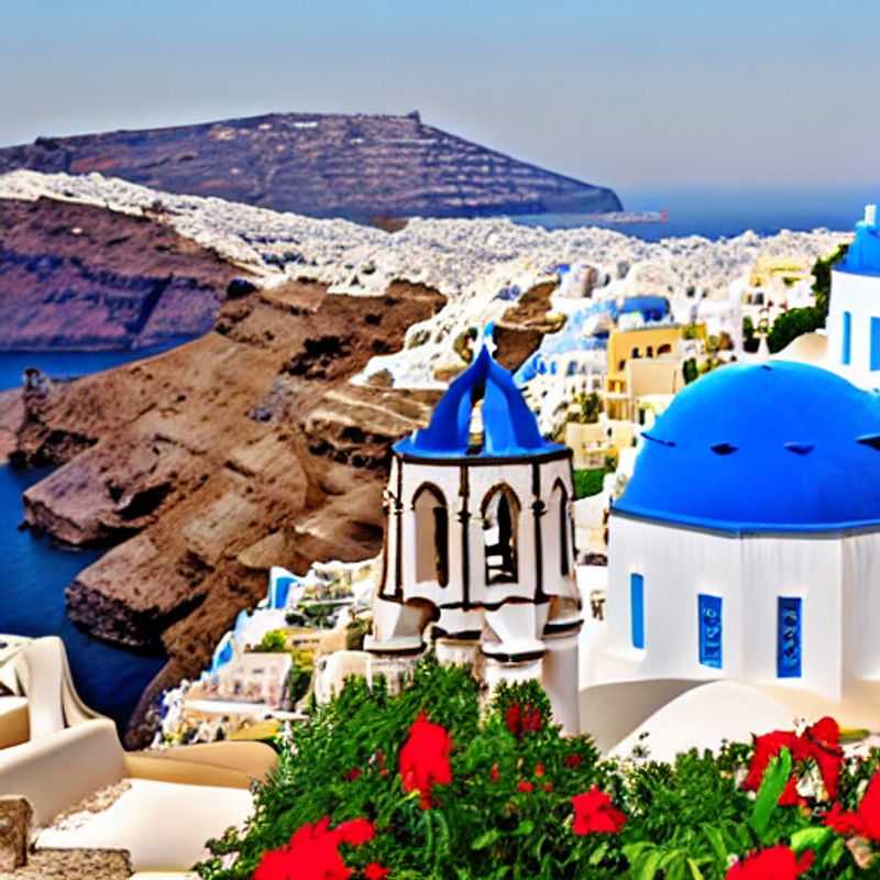 Deux amoureux contemplant le magnifique coucher de soleil sur la pittoresque île de Santorin, en Grèce, lors de leurs vacances estivales de luxe.