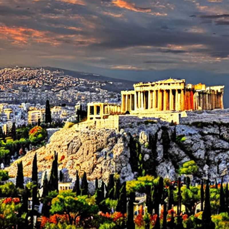 Vista deslumbrante de Atenas, Grécia, sob o sol de verão, com a Acrópole imponente ao fundo, um paraíso luxuoso para férias inesquecíveis.