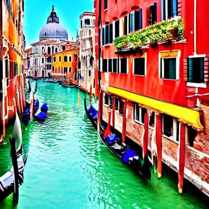 French: Vue pittoresque d'une gondole de luxe naviguant sur les canaux scintillants de Venise, en Italie, illustrant le charme et l'élégance d'un séjour estival de luxe.