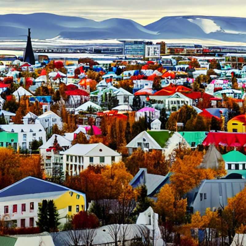 Deux voyageurs se réchauffant sous le soleil de minuit, enveloppés dans des couvertures de luxe, devant l'église emblématique Hallgrímskirkja à Reykjavik, savourant une escapade estivale islandaise.