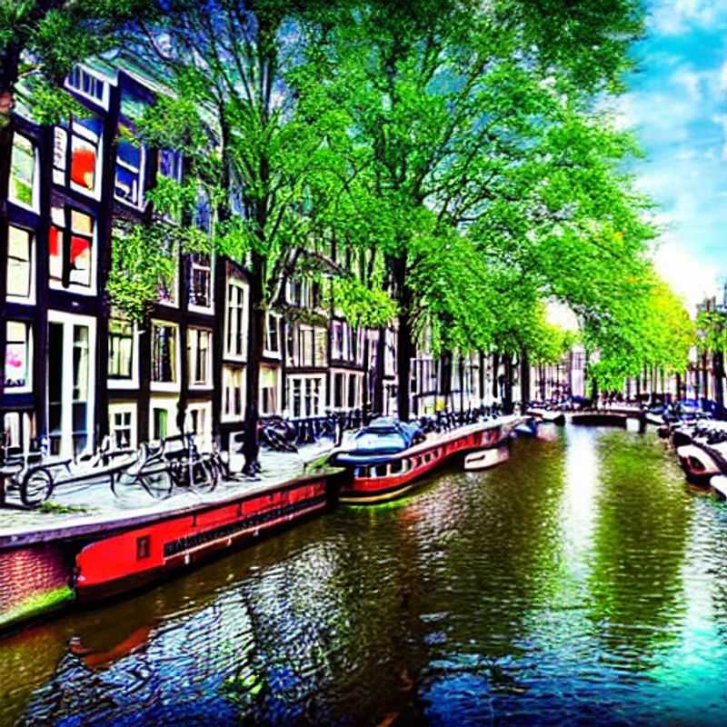 Canaux d'Amsterdam scintillants sous le soleil estival, un cadre idyllique pour une escapade de luxe inoubliable aux Pays-Bas. (Amsterdam's canals shimmering under the summer sun, an idyllic setting for an unforgettable luxury getaway in the Netherlands.)