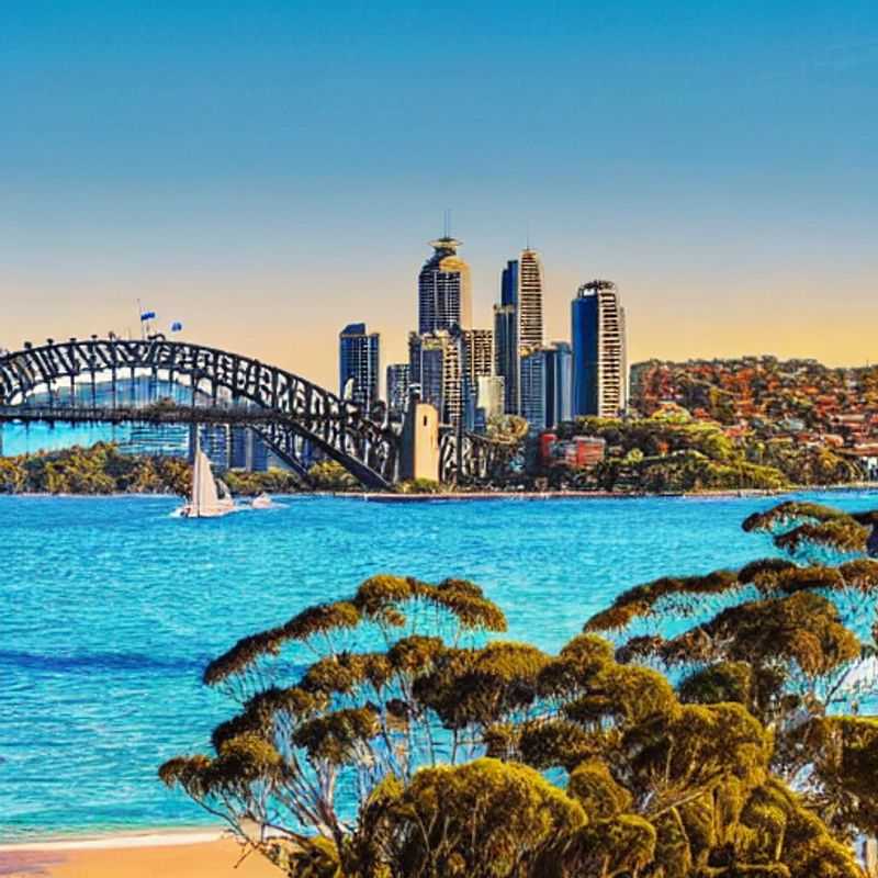Les eaux azurées de Sydney scintillent sous le soleil d'été, offrant un cadre idyllique pour des vacances de luxe inoubliables en Australie. (The azure waters of Sydney shimmer under the summer sun, offering an idyllic setting for an unforgettable luxury holiday in Australia.)