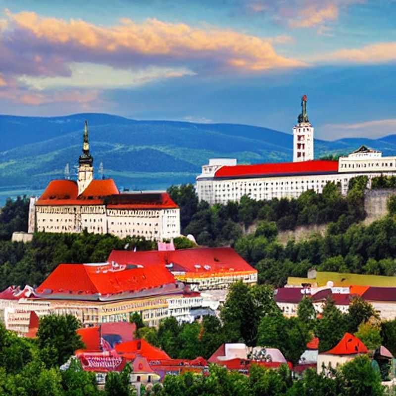 Un couple profitant d'une vue imprenable sur le château de Bratislava illuminé par le soleil d'été, savourant l'élégance discrète d'un séjour de luxe en Slovaquie.