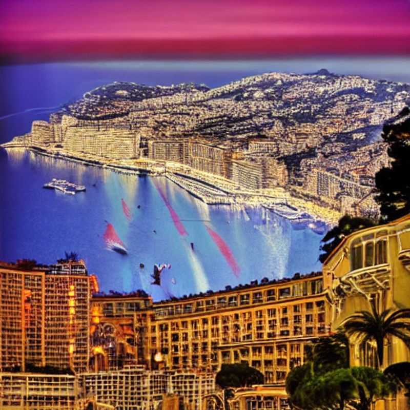 French: Vue panoramique de Monte-Carlo, Monaco, baignée par le soleil d'été, incarnant l'élégance et le luxe d'une destination de vacances idyllique.